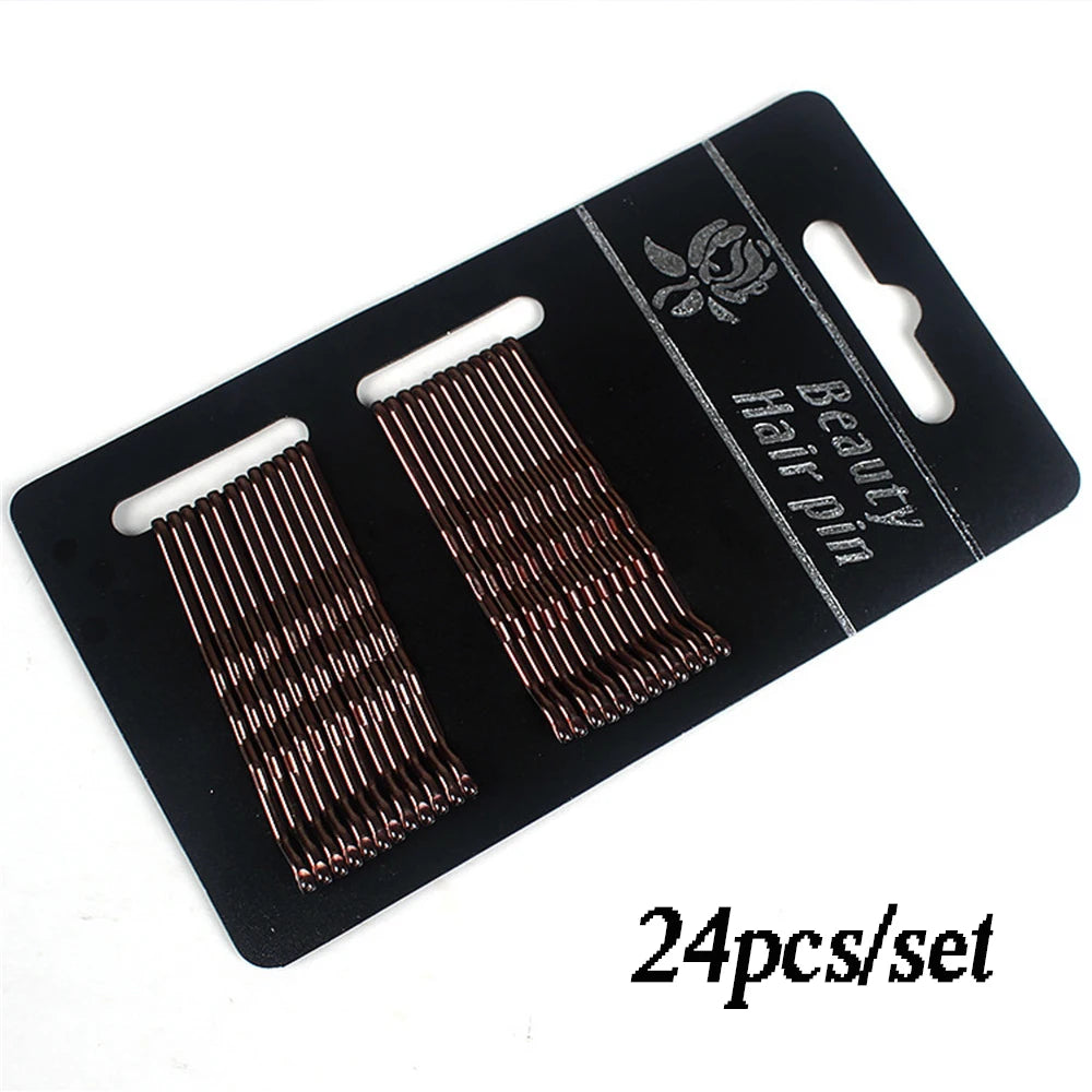 24pcs/set Simple Black Wavy Hairpins Reusable Non Slip Metal Invisible Bobby Pins S additional angle
