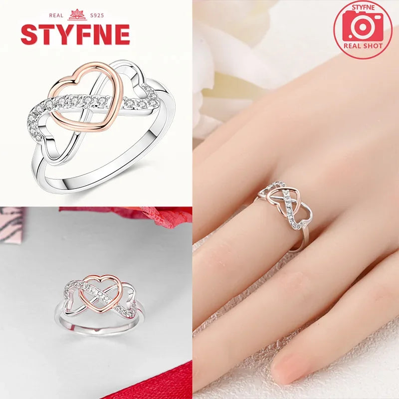 New Original Silver 925 Rings Sparking Colorful Infinite Love Heart Ring for Women En alternate view