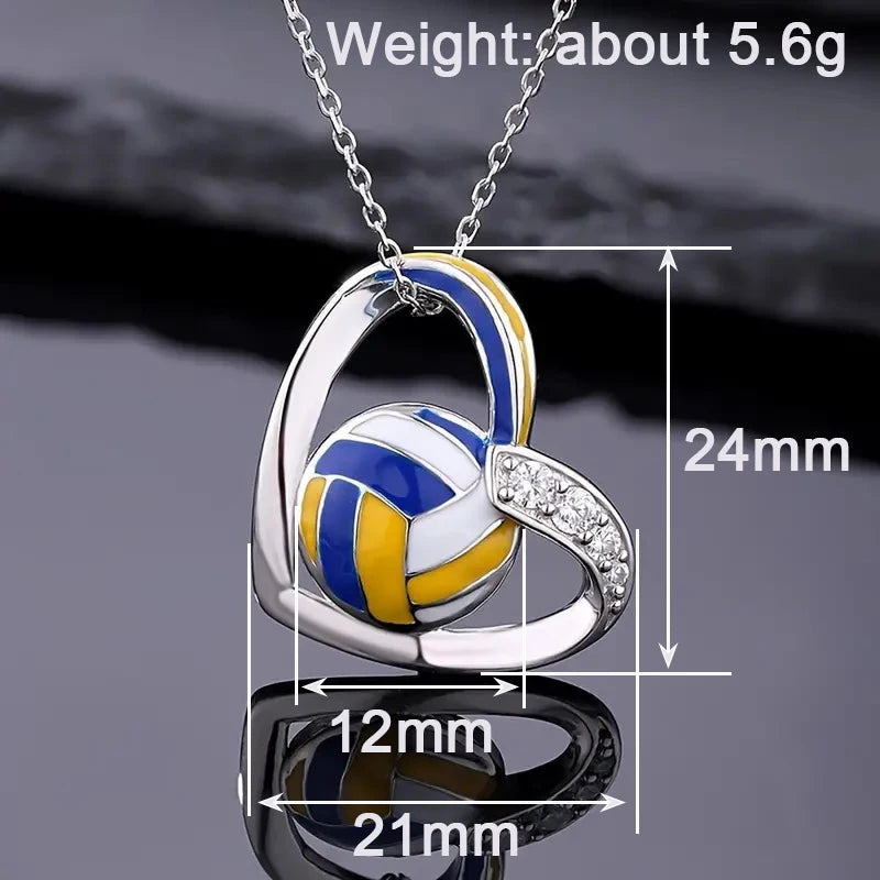 Huitan Volleyball Heart Pendant Necklace | Trendy Teen Girls Jewelry with Shiny Zirco alternate view