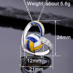 Huitan Volleyball Heart Pendant Necklace | Trendy Teen Girls Jewelry with Shiny Zirco alternate view