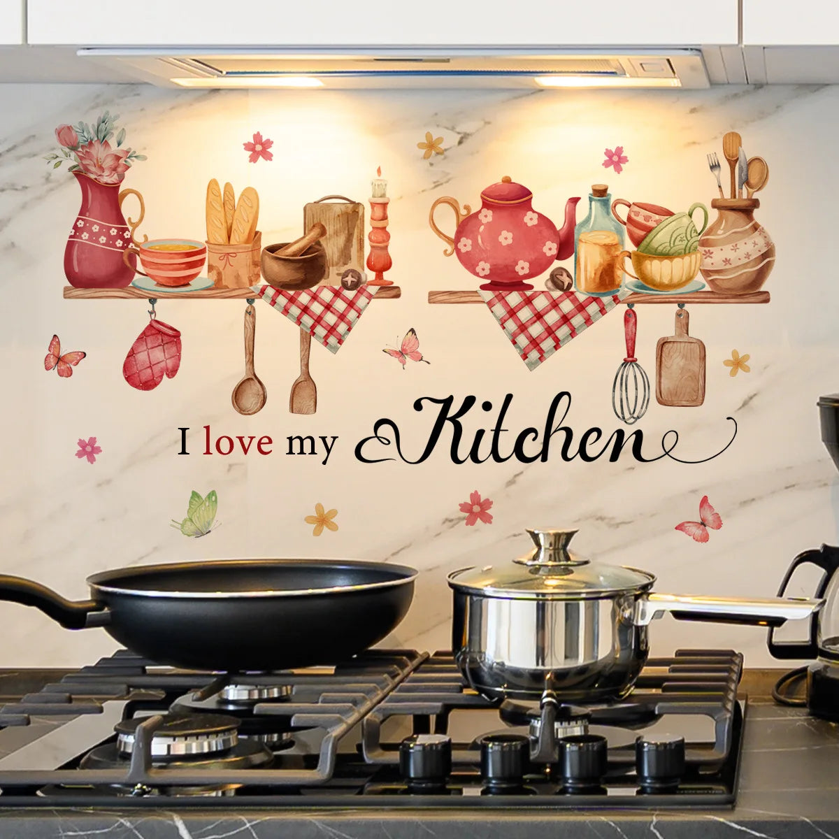 Butterfly Floral Wall Sticker | Kitchen Decor PVC Decal detail view