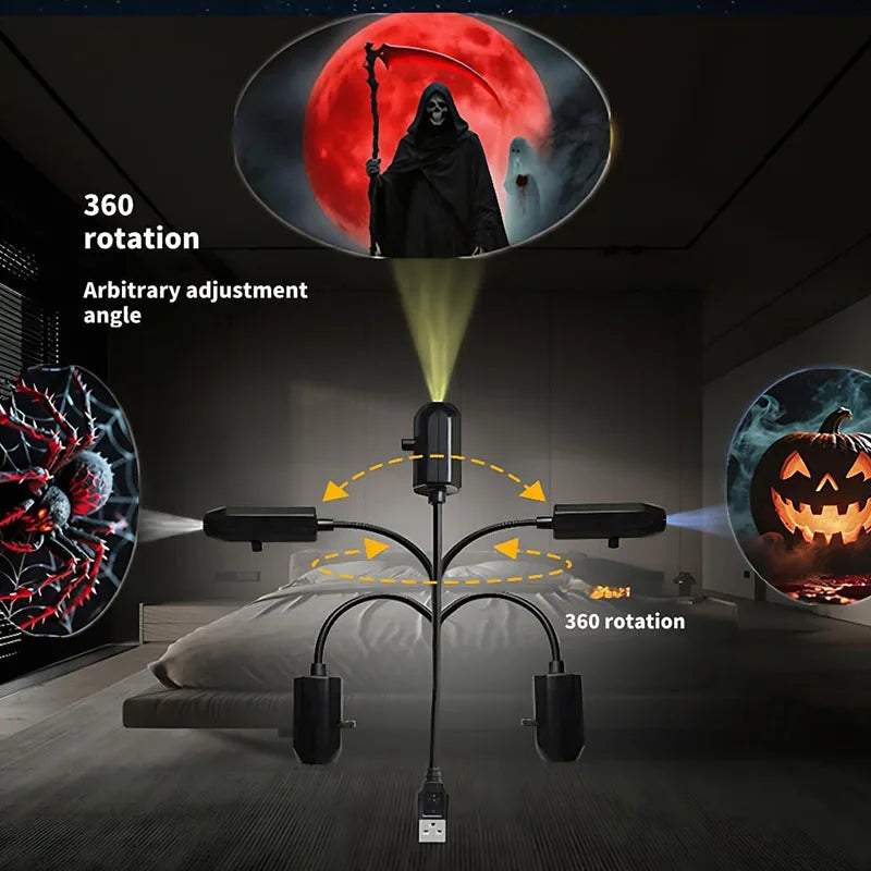 Skull Projection Lamp | Switchable Pattern LED Night Light with USB Power close-up view