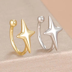 1Pcs Fashion Gold Color Cross Star Ear Clip For Women Girls Simple Metal C-shaped Withou detail view