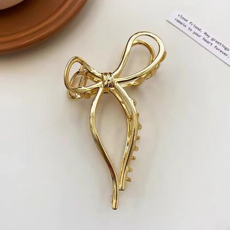 New Exquisite Imitation Pearl Hair Claw Clip Trendy Metal Bow hair Crabs Hairpins Barret detail view