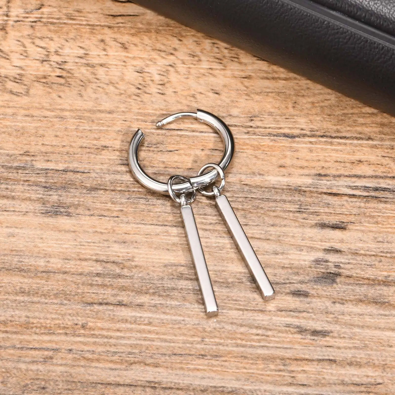 Vnox Punk Rock Geometric Bar Dangle Earrings | Stainless Steel Hoops for Men lifestyle view