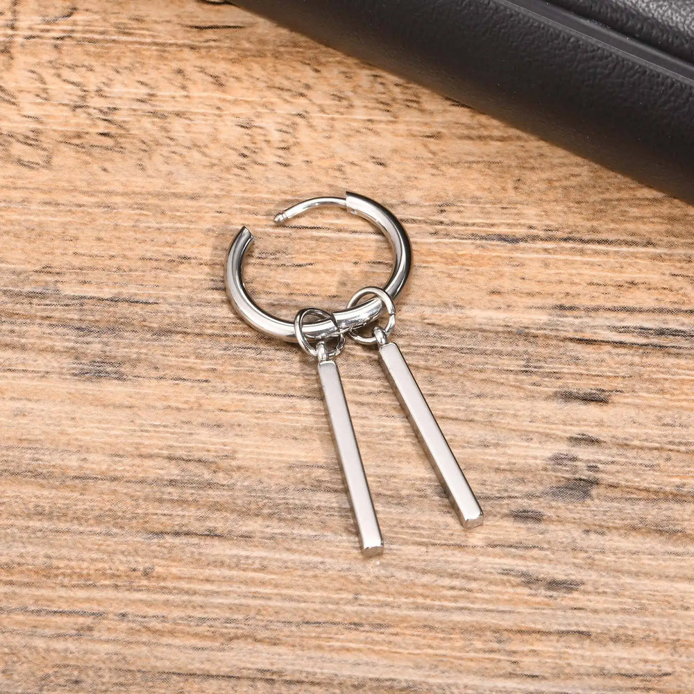 Vnox Punk Rock Geometric Bar Dangle Earrings | Stainless Steel Hoops for Men lifestyle view