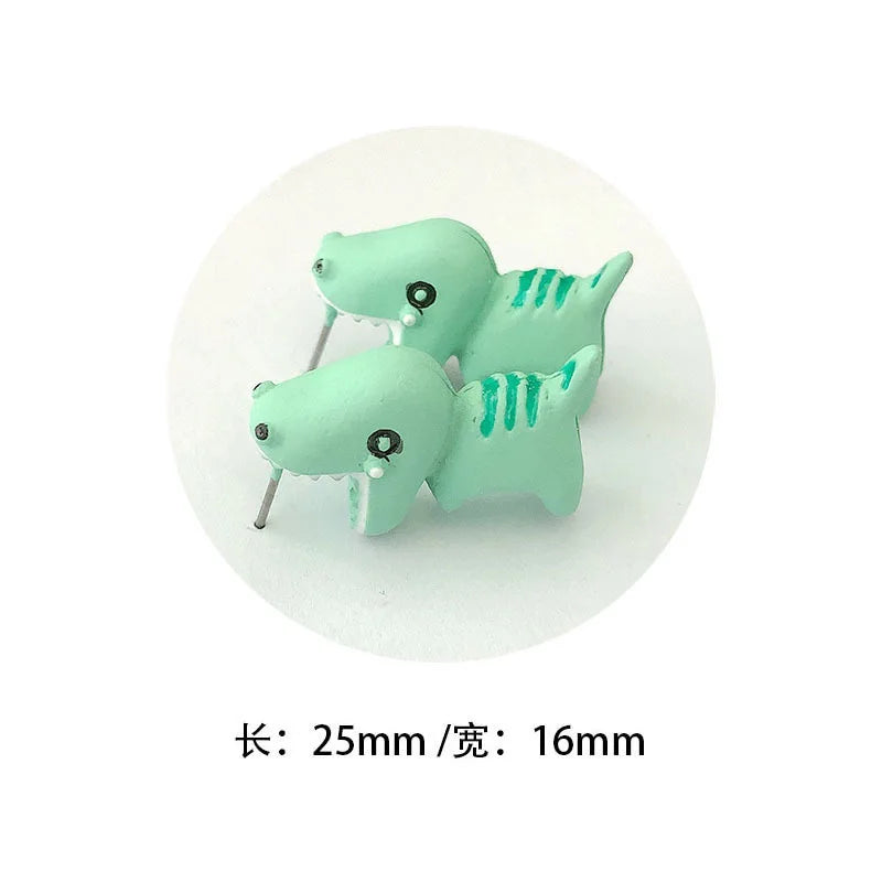 Imitation Animal Biting Shark Stud Earrings for Women close-up view