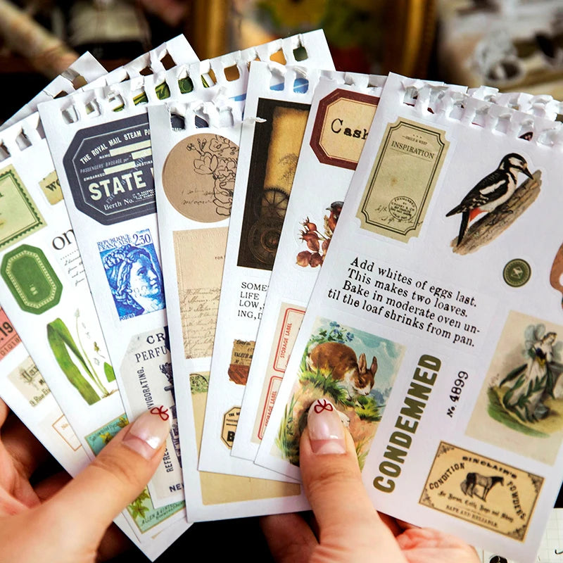 Vintage Collage Paper Stickers | 50 Sheets Retro Washi Tape Sticker Pack detail view
