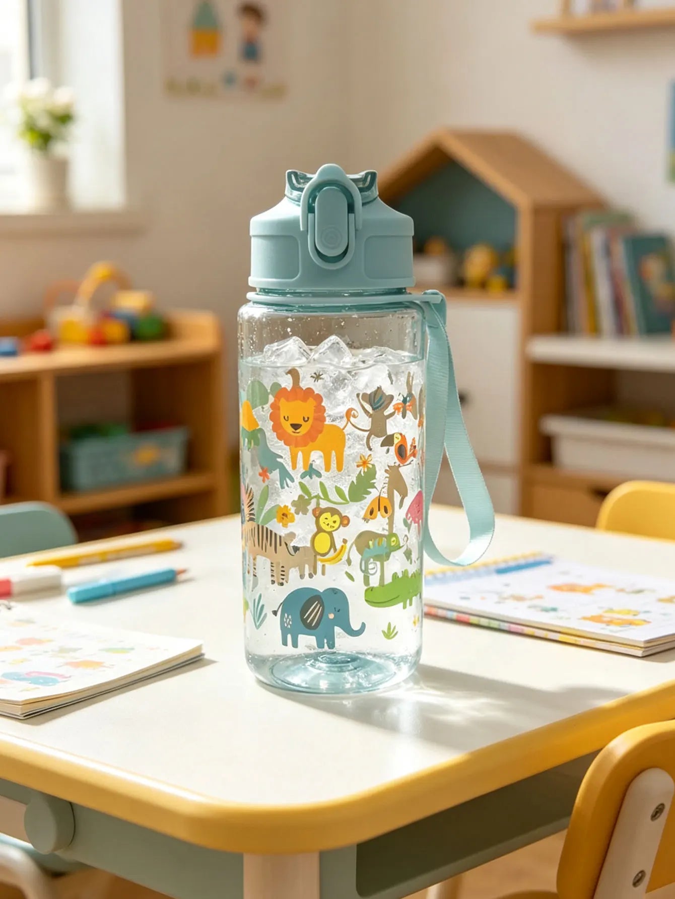 1 Piece 500ml (19 fl oz) Cartoon Printed Straw Cup, Summer Plastic Water Bottle, BPA Fre detail view