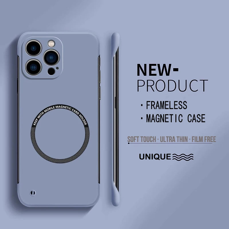 【Iron Plate Glue on Surfce 】Ultra Thin Hard Magnetic Frameless Phone Case For iPhon additional angle