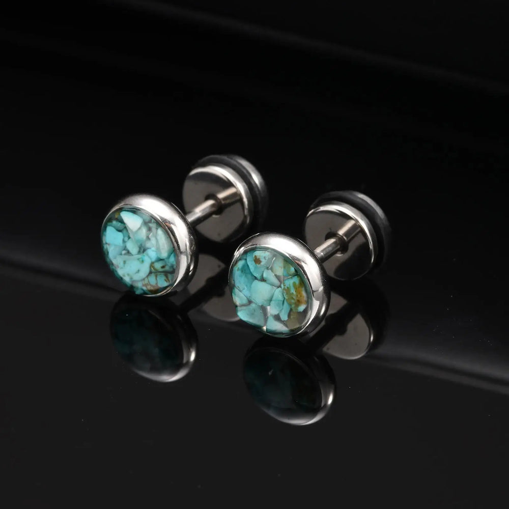 Natural Stone Stud Earrings for Men Boys,Stainless Steel Plated Round Small Earring additional angle