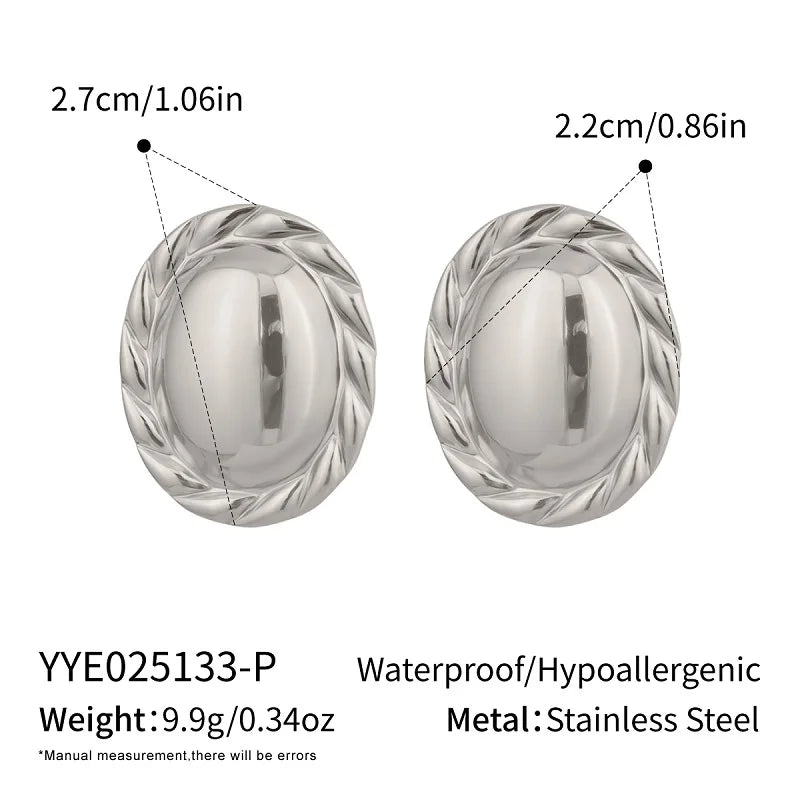 Vintage Oval Stud Earrings | 18K Gold Plated Stainless Steel Natural Stone Jewelry alternate view