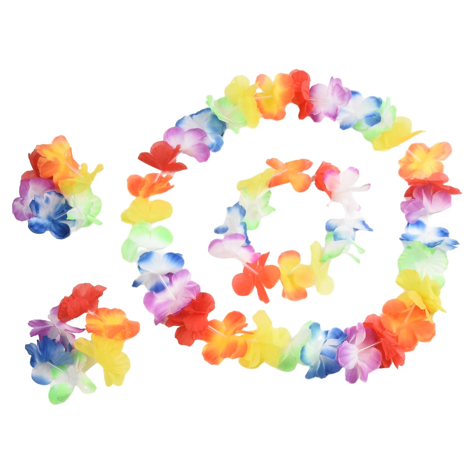 Kids Hawaiian Luau Costume Set | Grass Skirt Lei Flower Bracelets Headband additional angle