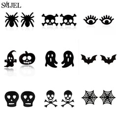 Punk Halloween Earring Black Stainless Steel Ghost Pirate Skull Stud Earrings Women Men Goth Pumpkin