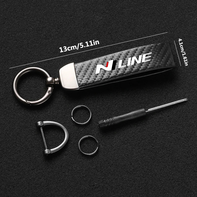 Carbon Fiber Style Keychain for Hyundai | Premium Microfiber Leather Key Ring lifestyle view