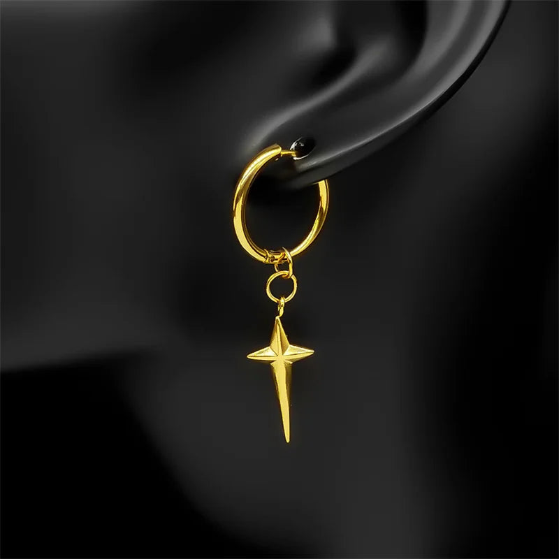Stainless Steel Star Cross Hoop Earrings | Punk Kpop Y2K Drop Earrings for Women alternate view