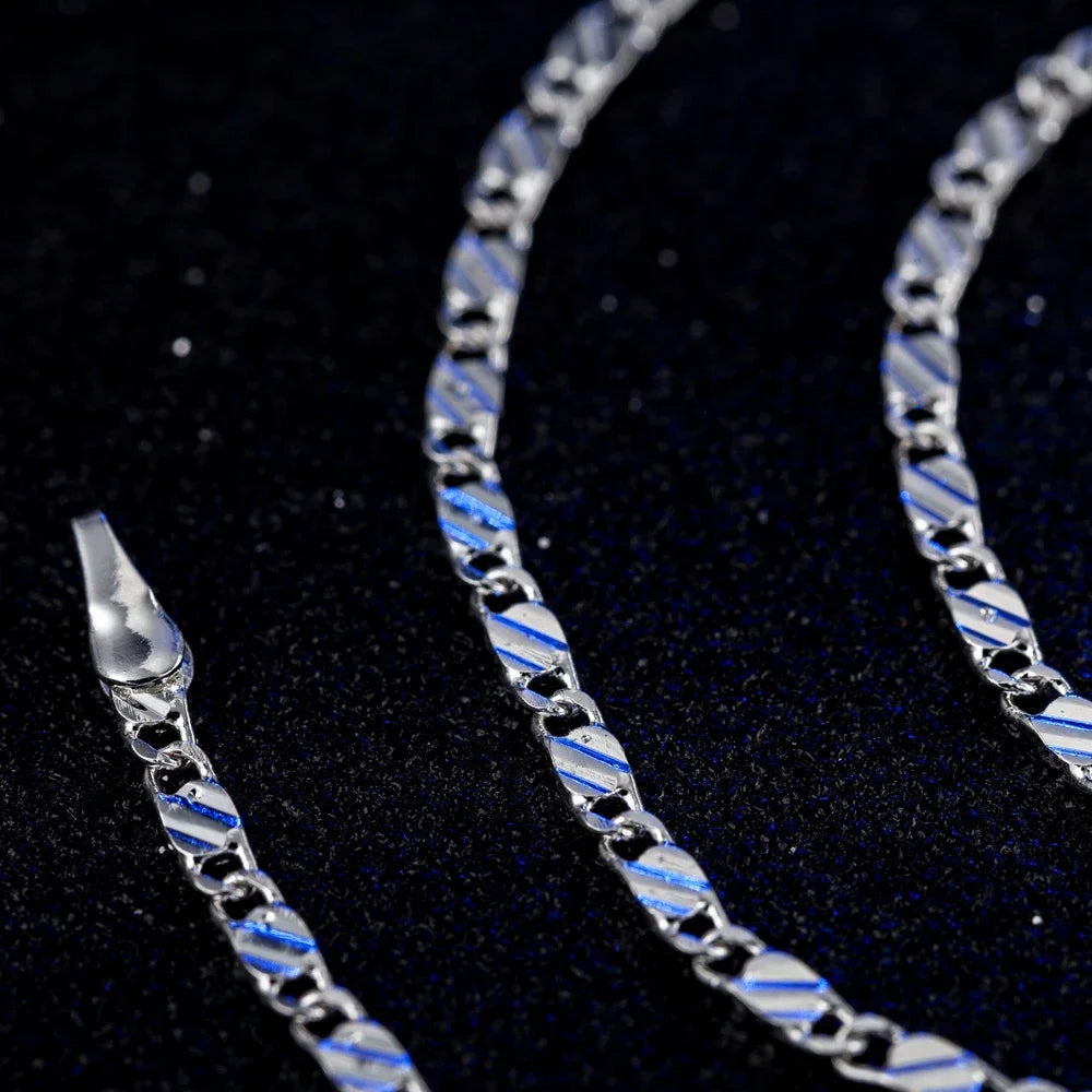New 925 Sterling Silver fine 2MM flat Clavicle chains Necklaces for Men Women wedding close-up view
