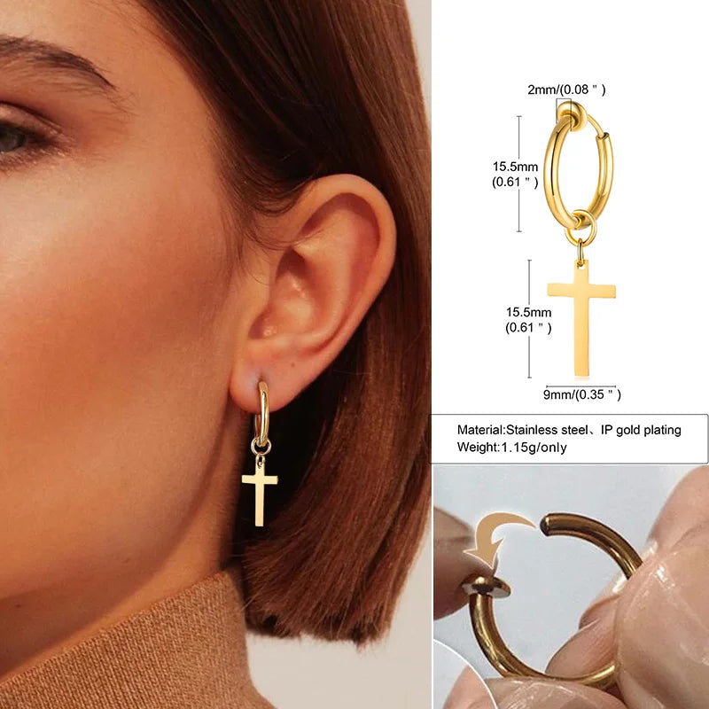 Stainless Steel Cross Earrings for Men | Durable Stud Earrings with Christian Cross Ch close-up view