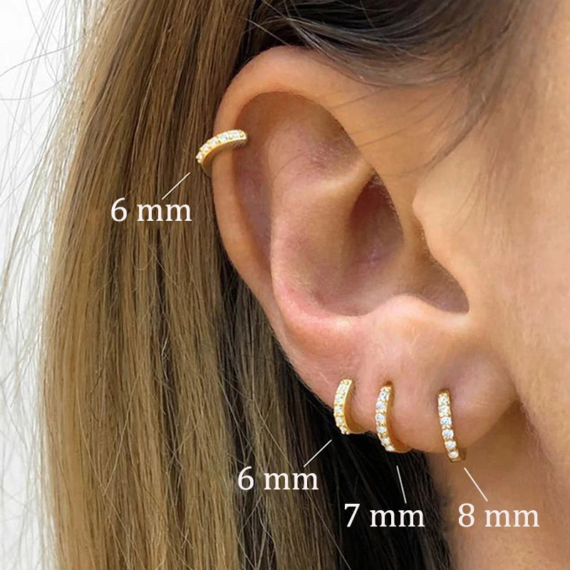 2PCS Stainless Steel Minimal Crystal Zirconia Hoop Earrings Gold Silver Color Small Hu close-up view