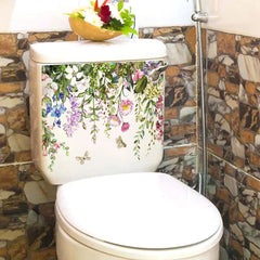 Plants Flowers Butterflies Wall Sticker | Toilet Decor Decals for Home Decoration close-up view