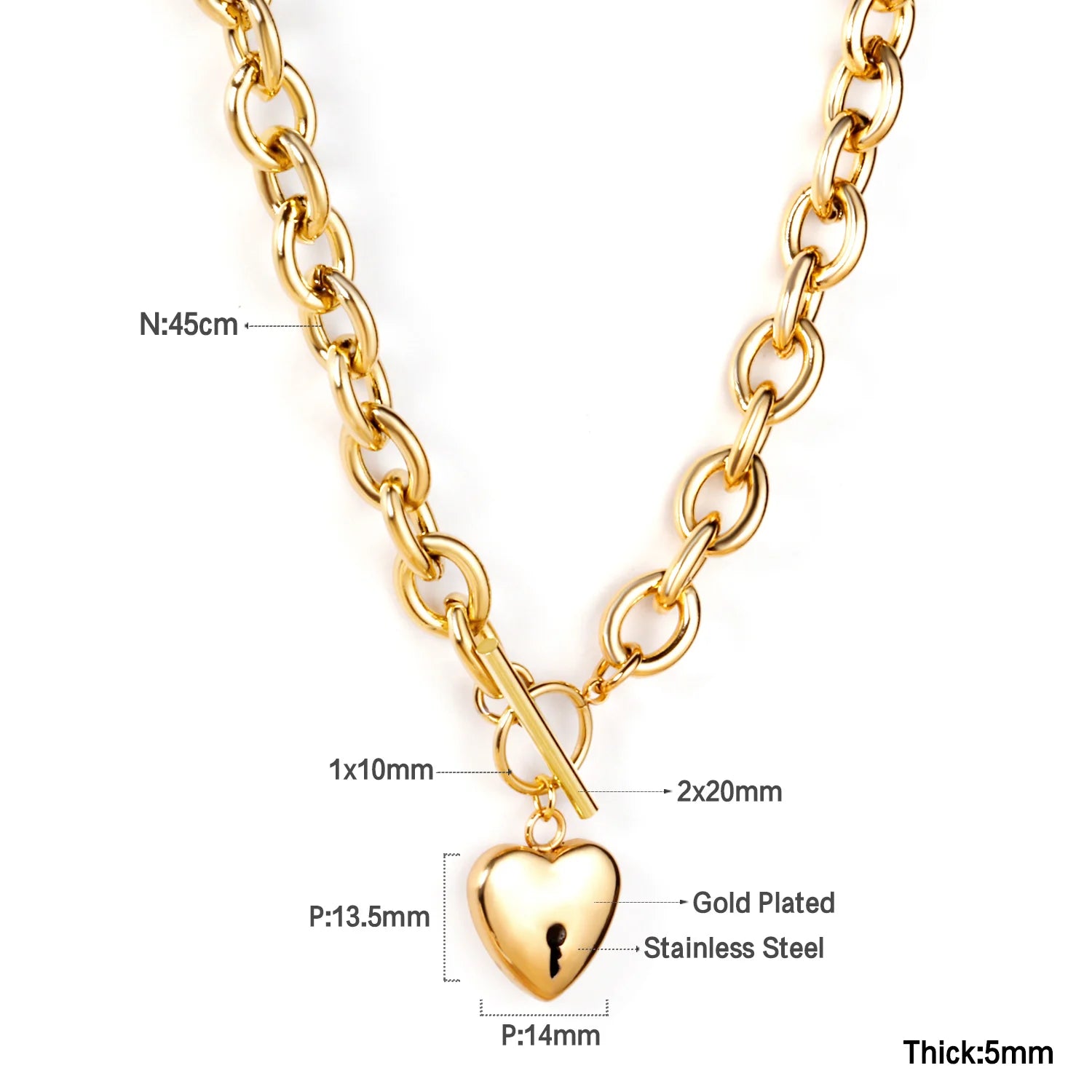 ASONSTEEL Romantic Heart Pendant Necklace | Gold Stainless Steel Choker for Women Gif alternate view