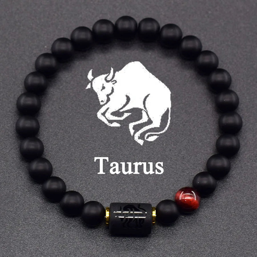 12 Zodiac Sign Bracelet Homme Constellation Bangle Natural Yellow Tiger Eye Stone Hema close-up view