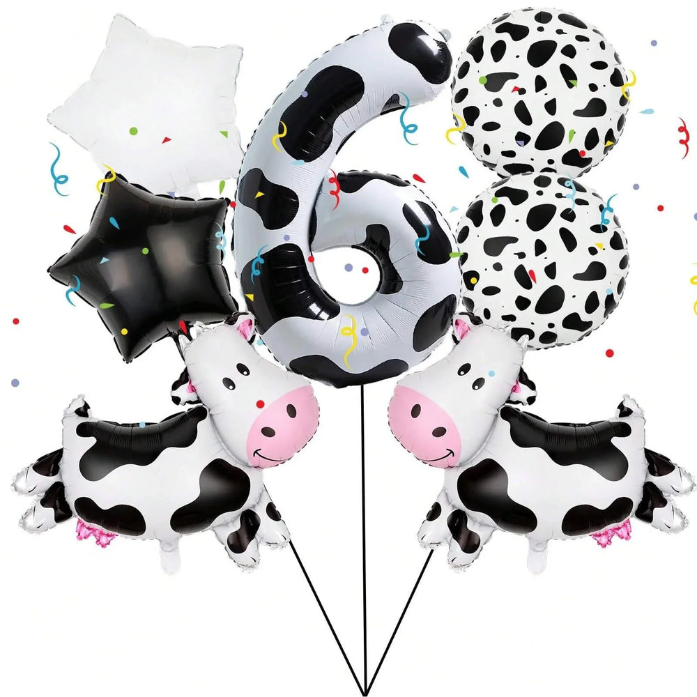 7pcs Big Cow Balloon Set 40 inch Black White Number 0-9 Foil Balloons | Farm Animal B alternate view