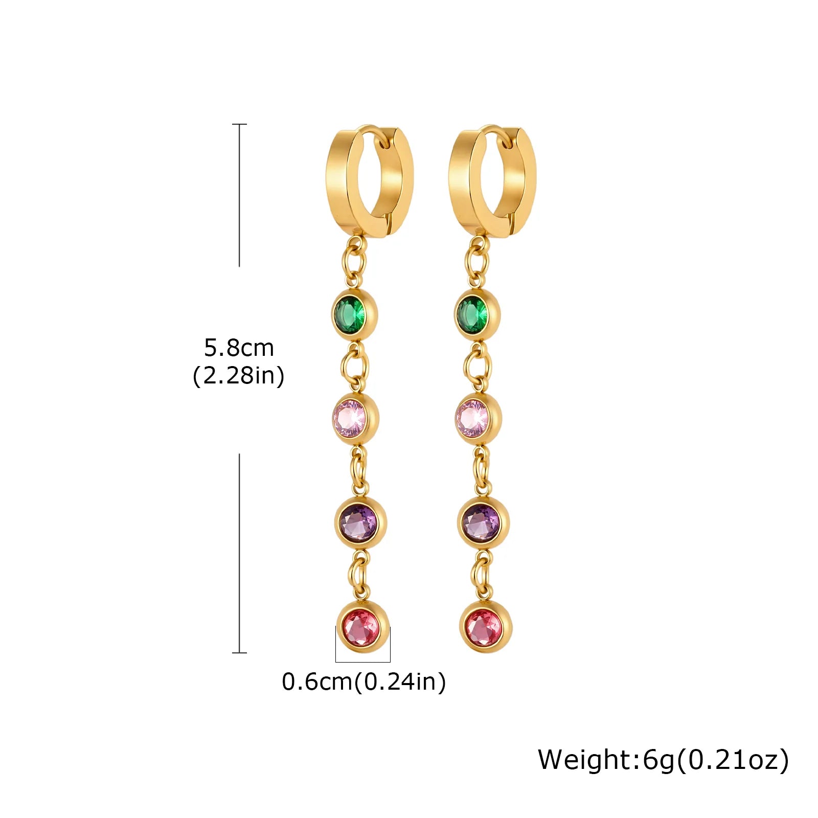 Dainty Colorful CZ Station Choker Necklace, Womne's Gold Plated Stainless Steel Chain close-up view