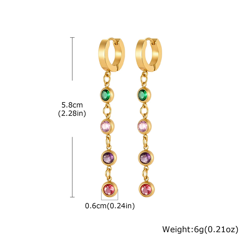Dainty Colorful CZ Station Choker Necklace, Womne's Gold Plated Stainless Steel Chain close-up view