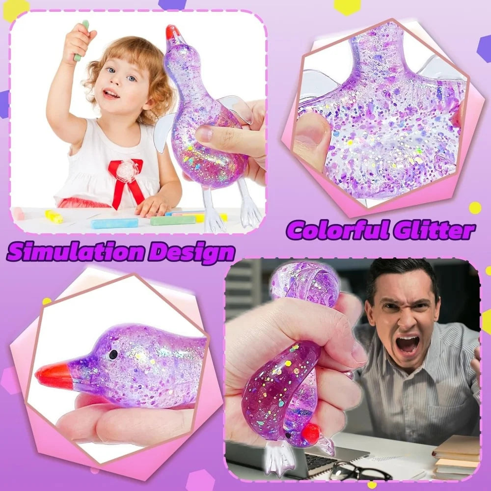 Squishy Glitter Duck Fidget Toy | Stress Relief Sensory Toy for Kids and Adults lifestyle view
