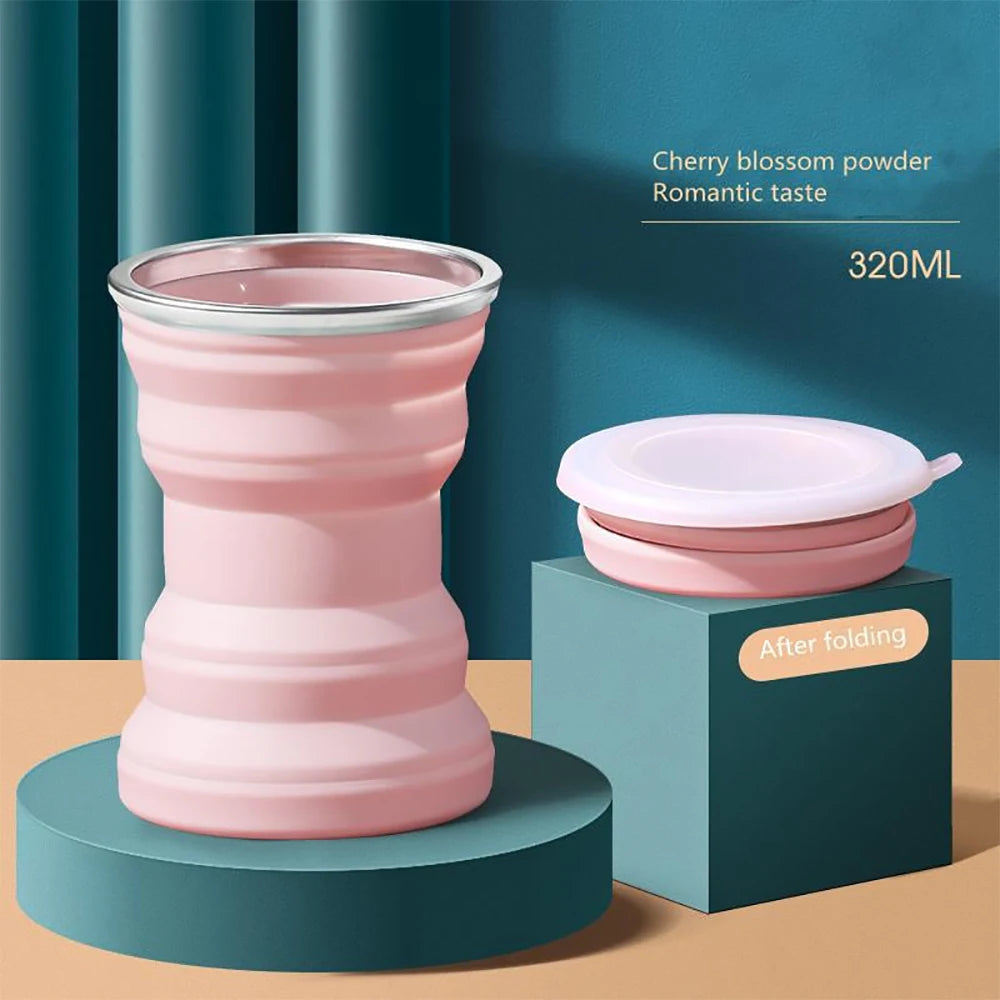 Portable Foldable Silicone Cup | Travel Mug with Lid and Lanyard close-up view