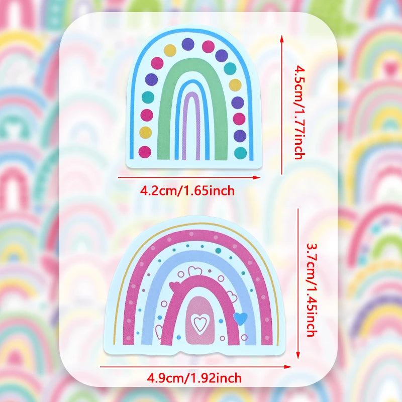 Rainbow Vinyl Stickers for Water Bottles Laptop Cup Phone | 50 Pack Cute Decals additional angle