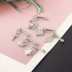 Moon Star Cartilage Earring Set | Cute Tragus Helix Daith Jewelry detail view