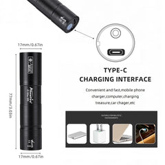 Mini 365nm UV Flashlight USB Rechargeable | Ultraviolet Nail Lamp Torch for Pet Urine, close-up view