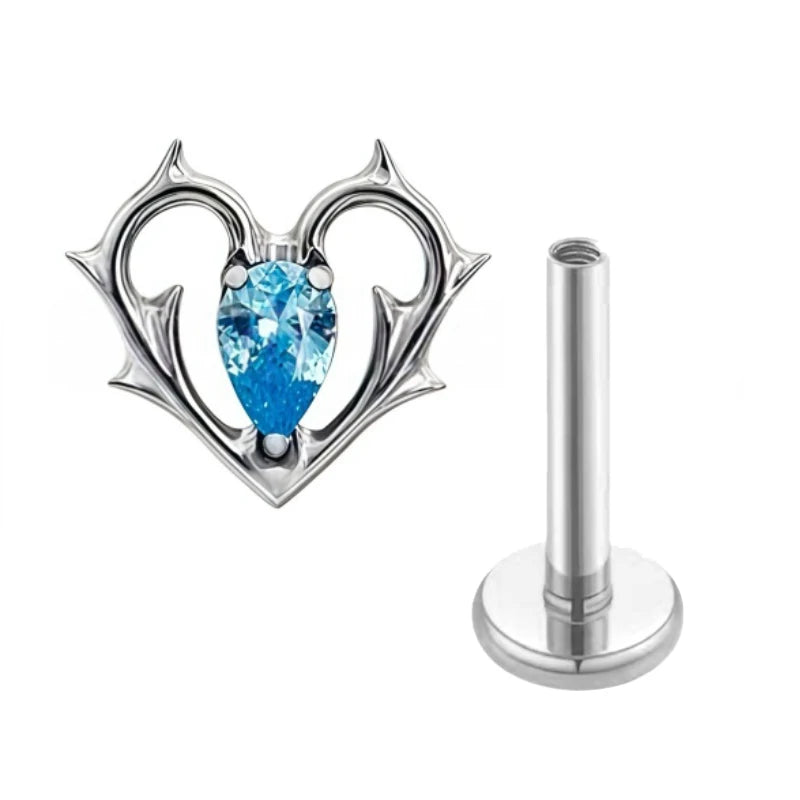 G23 Titanium Lip Piercing Stud Earring with Heart Design Teardrop CZ Nose Stud Intern lifestyle view