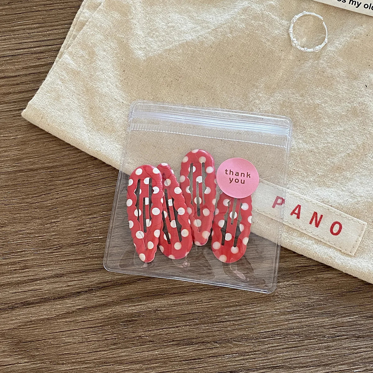 4pcs Academia Hair Clips for Children Cute Polka Dot & Plaid BB Clips Y2K School Girl Side Hair Pins Water-drop Wavy Shape Set