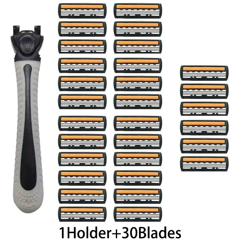 Men's Manual Shaver with 3-Layer Stainless Steel Razor Blades, Compact Shaver with Scratch Resistance, Precision Shaving