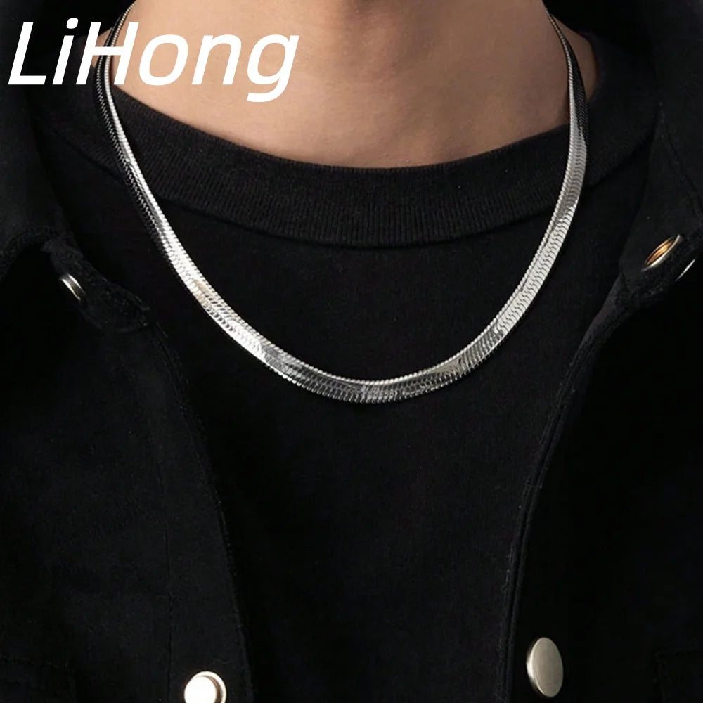925 Sterling Silver 4mm Snake Blade Flat Necklace Clavicle Necklace Flat Men Women 16 lifestyle view