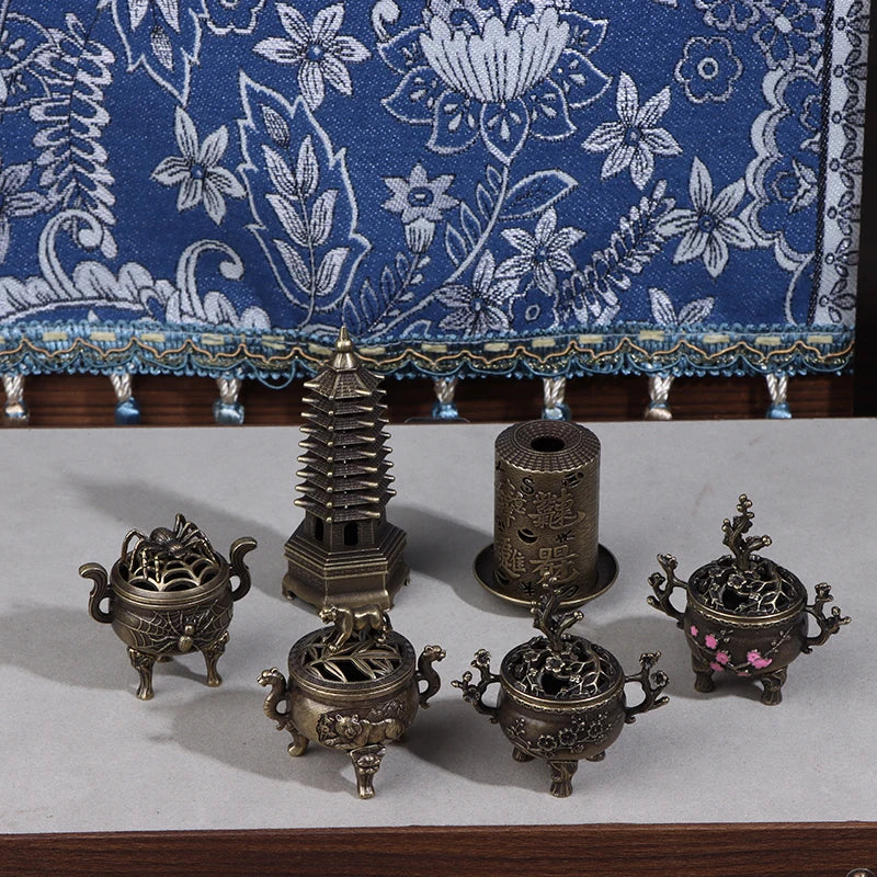 Alloy Lucky Incense Burner Bowl Incense Holder With Handle | Ancient Style Yoga Medita close-up view