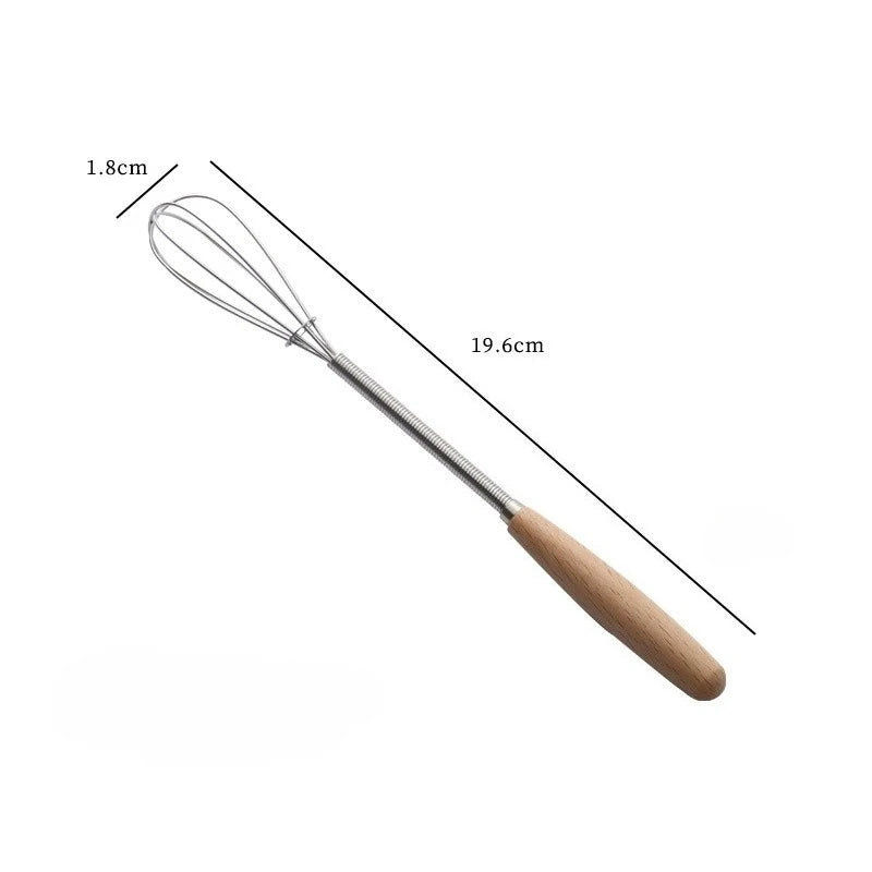 Stainless Steel Mini Egg Beater Wooden Handle Whisk Egg Mixer Baking Baking Set Hom additional angle