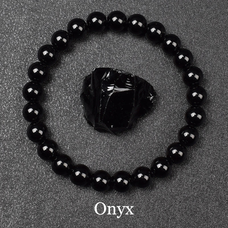 Natural Black Agates Beads Bracelet Women Men Genuine Black Onyx Natural Stone 6mm 8mm Smooth Round