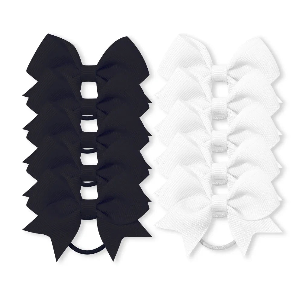 10Pcs/lot Grosgrain Ribbon Pigtail Hair Bows Elastic Hair Ties Hair Bands Holders Girl close-up view