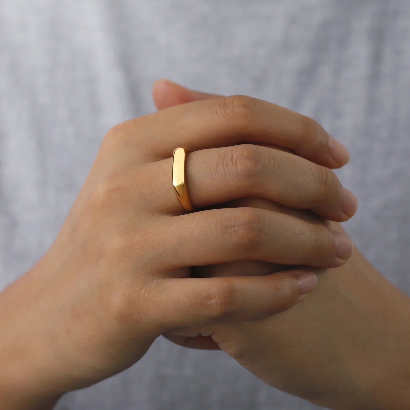 Skyrim Minimalist Signet Rings Women Men Stainless Steel Wide Rectangle Geometric Rin lifestyle view