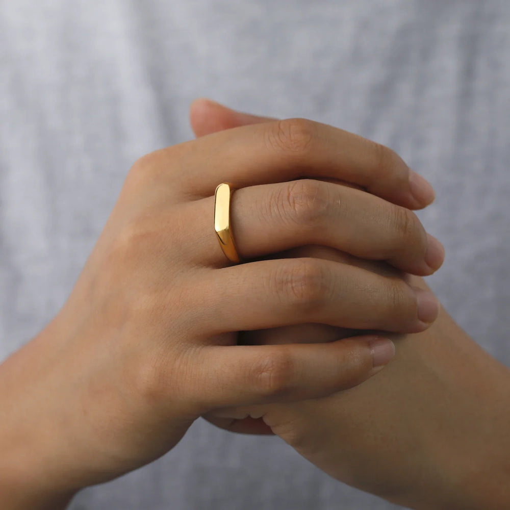 Skyrim Minimalist Signet Rings Women Men Stainless Steel Wide Rectangle Geometric Rin lifestyle view