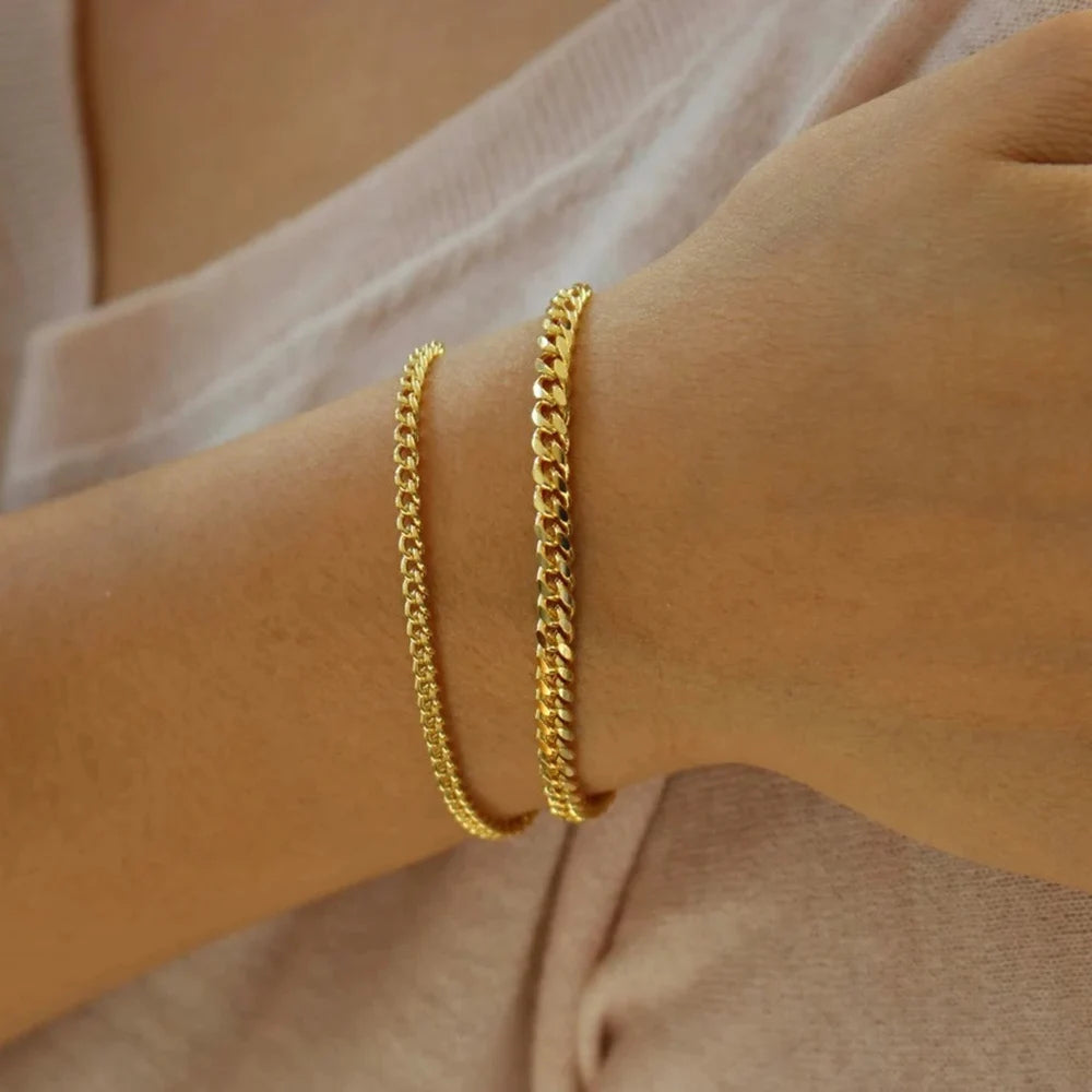 Stainless Steel Chain Bracelet Women, 3mm to 9mm Curb Cuban Chain Bangle Gold Color U lifestyle view