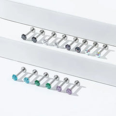ASTM F136 Titanium 16G CZ Labret Lip Studs Helix Tragus Cartilage Flat Back Earrings N close-up view