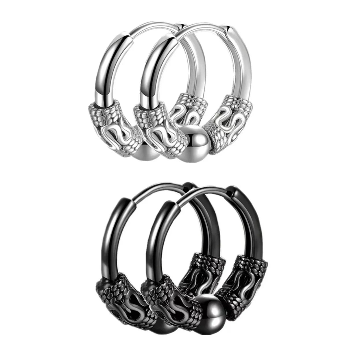 2/4pcs Punk Stainless Steel Round Circle Totem Hoop Earrings,Hip Hop Male Ear Piercin lifestyle view