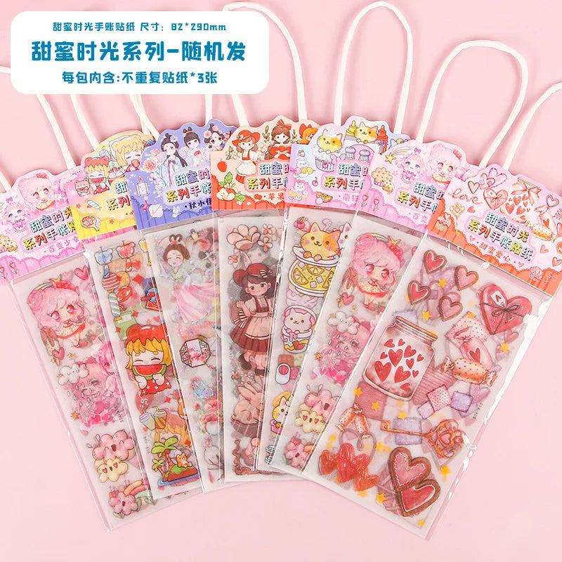 Cute Pink PET Sticker Pack for Scrapbooking and Journaling | 4 Sheets Kawaii Decorati alternate view