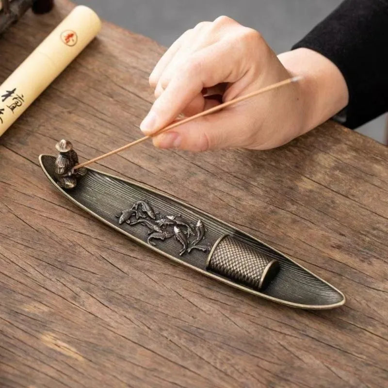 Fisherman Incense Holder | Japanese Style Metal Incense Stick Burner for Home Decor detail view