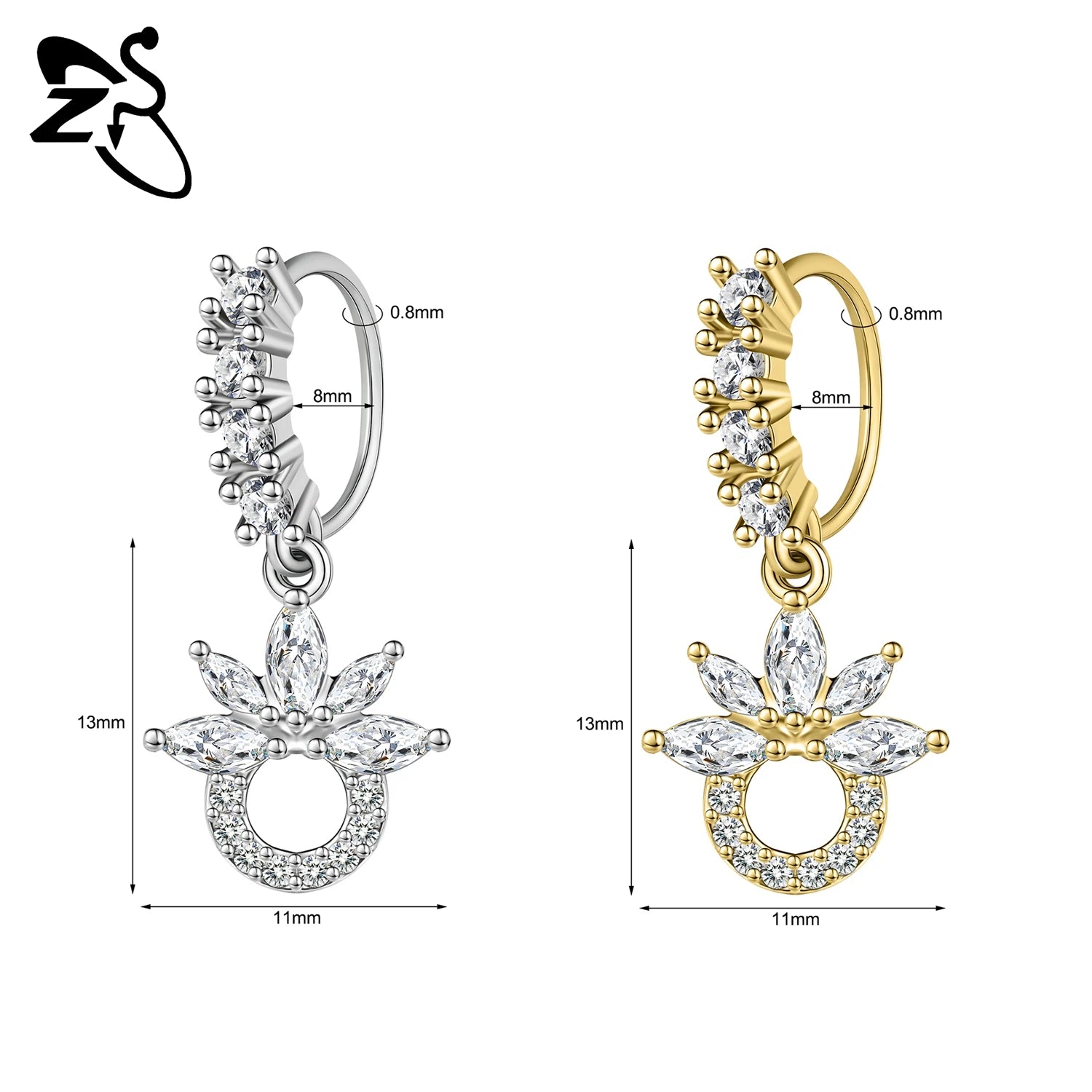 ZS 1 Piece 20G Trendy Hoop Nose Rings Women Moon Star Flower Pendant Septum Piercin additional angle